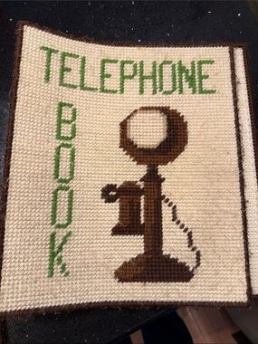 Vintage Telephone Book Cross-Stitch Book Holder - Brown & Green